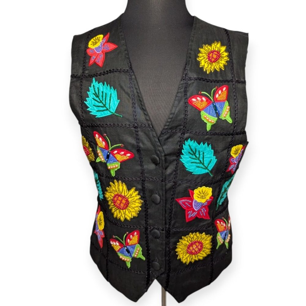 Vintage Cedars Colorful Floral Linen Vest Size Large